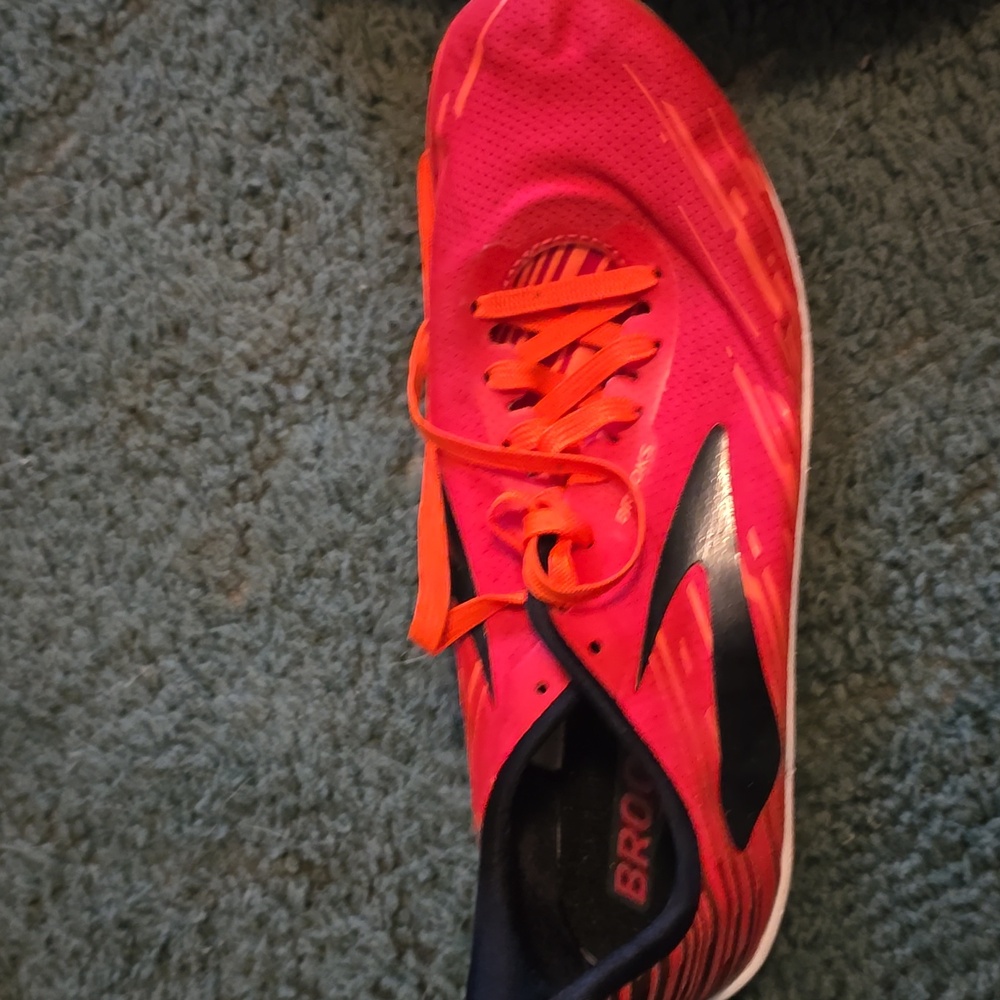 Brooks Pink and Orange Track Spikes